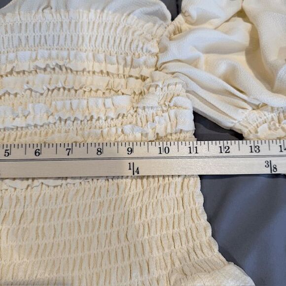 NEW! O.P.T. Luanne Dress Dark Cream Smocked Peasant Mini Dress Lined Size XS - Picture 11 of 11